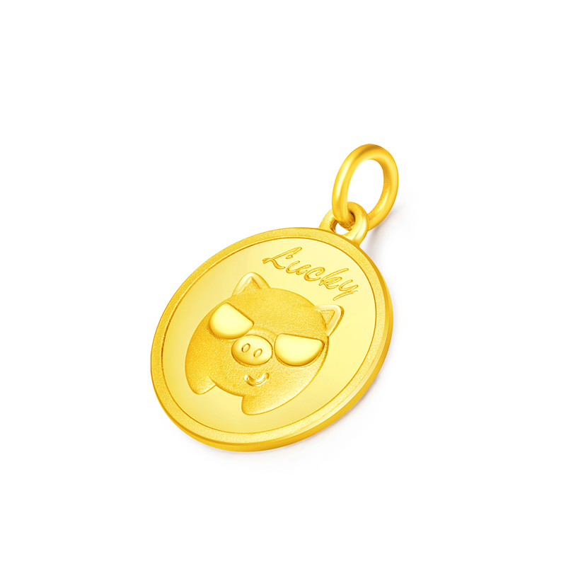 周大福ing系列lucky猪吊坠足金黄金choker项圈