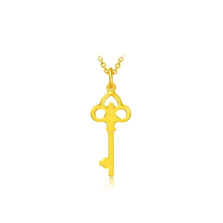 【电商专款】周大福 几何纹饰钥匙足金吊坠