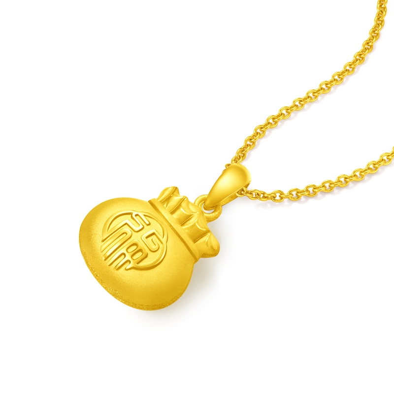 环保行动电商专款周大福莲花祥瑞福袋足金吊坠