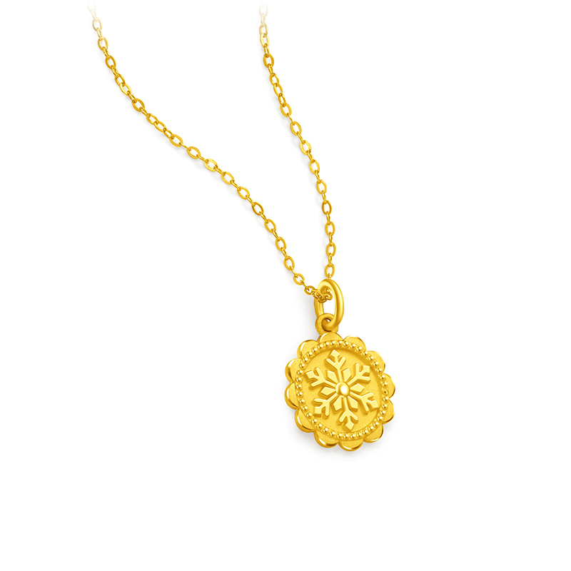 周大福 雪花向日葵珠边 足金黄金吊坠