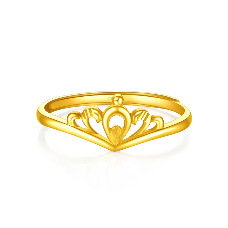 周大福 皇冠足金5g黄金戒指(可调节)