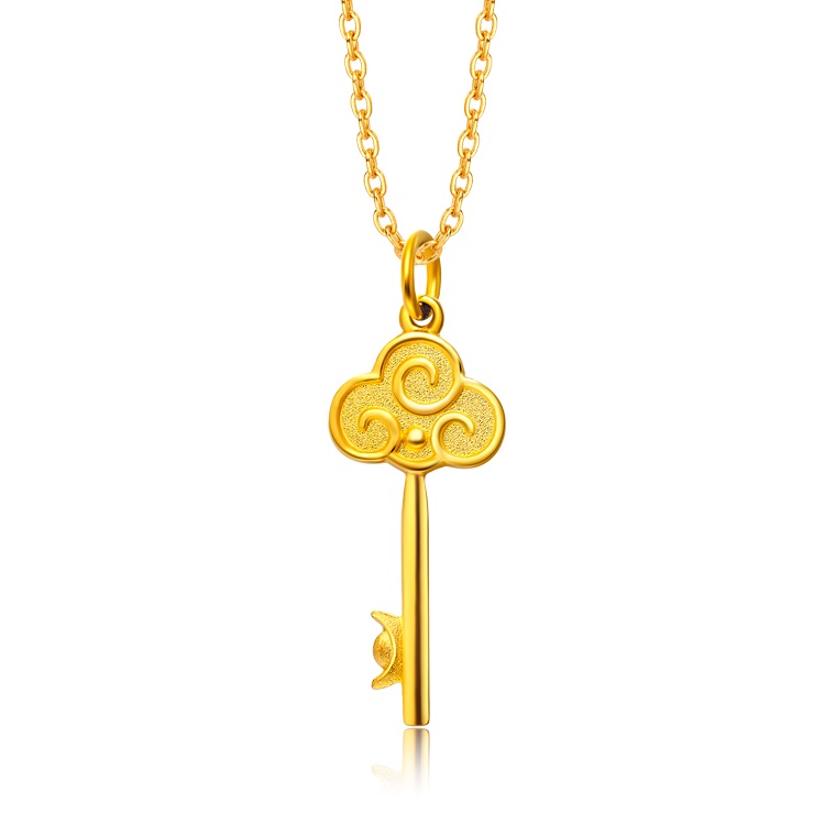 周大福祥云钥匙足金黄金吊坠