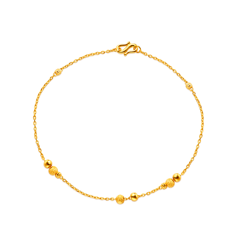 车花串珠黄金足金脚链