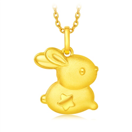 周大福可爱兔子足金黄金吊坠