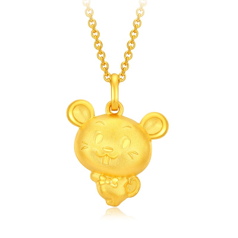 周大福 鼠年生肖 足金黄金吊坠/项链