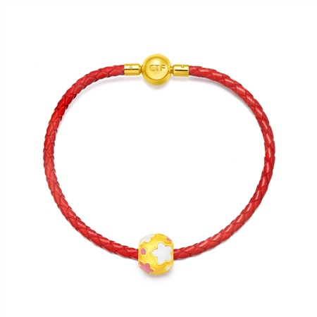 周大福 桃花 足金黄金吊坠转运珠