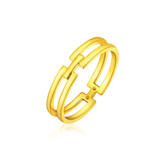 周大福  简约几何方双环计价黄金足金戒指