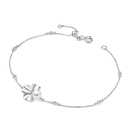 周大福 幸运四叶草 925银镶珍珠手链