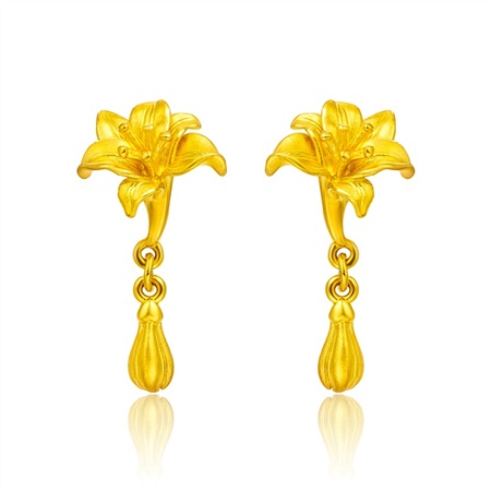 周大福花月佳期系列百合足金黄金耳钉