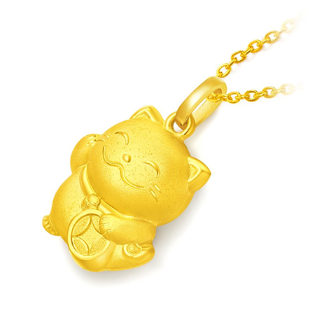 周大福 元宝招财猫足金挂坠