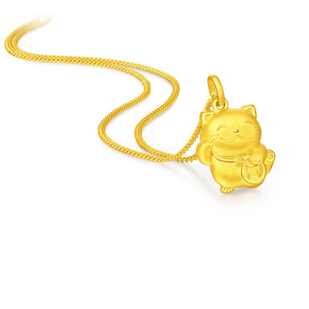 周大福 元宝招财猫足金挂坠