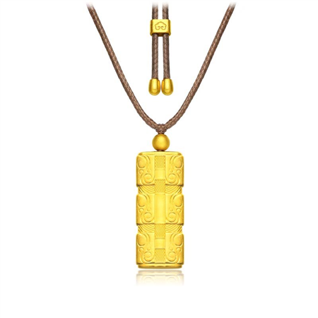 周大福jewelria 故宫吉祥金系列 故宫护身转运筒足金吊坠