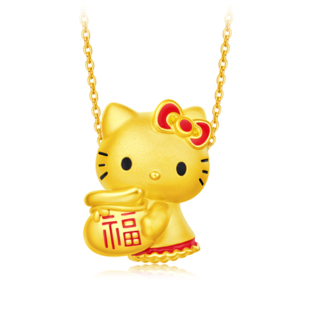 周大福hello Kitty凯蒂猫福袋足金黄金吊坠 周大福官方商城